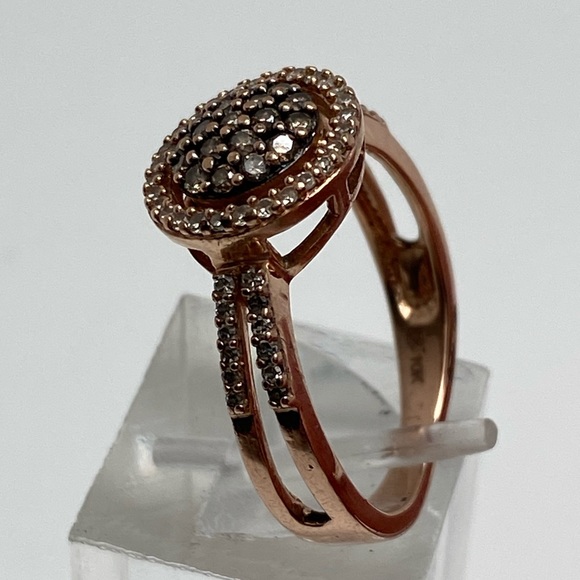 10K Rose Gold Champagne and White Diamond Cluster Pave Halo Ring 0.50ct Size 7 - Picture 5 of 14